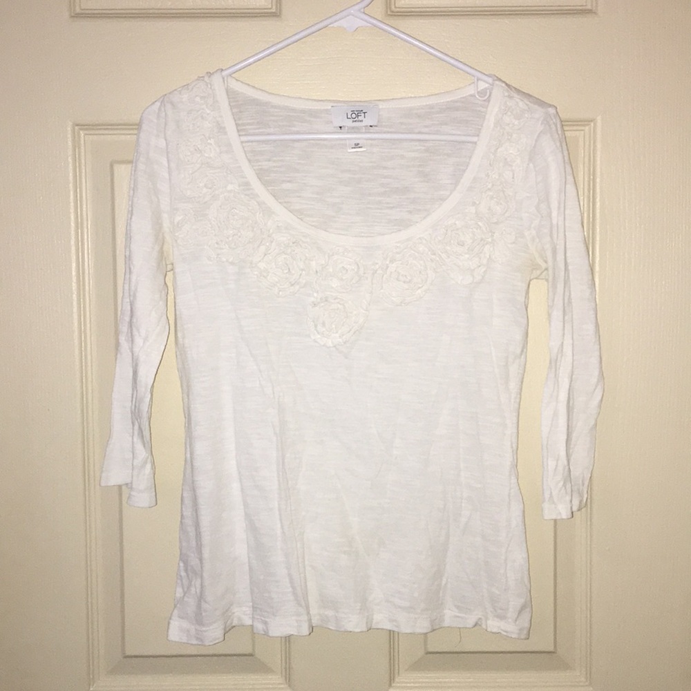 LOFT 100% cotton long sleeve white tee